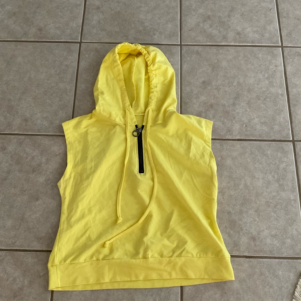 Yellow Sleeveless Hoodie with Zipper